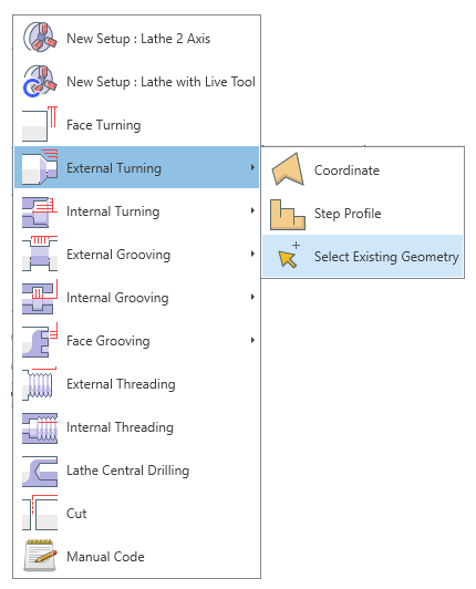 Selecting a standard lathe cycle in the Alexsys™ conversational control