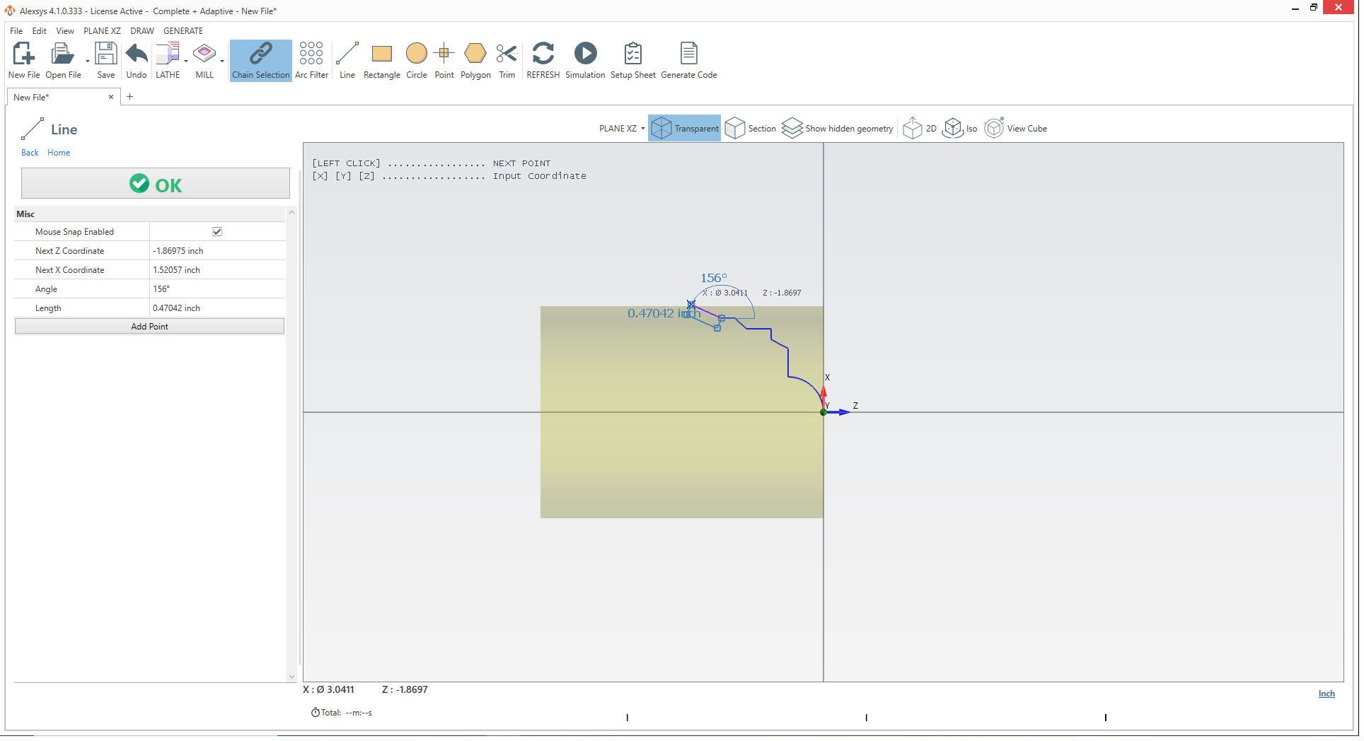 Sketching a part profile in the Alexsys™ Lathe conversational control