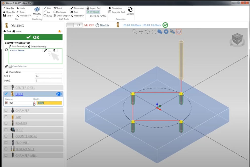 Reviewing cutting depth before simulating a part in Alexsys™